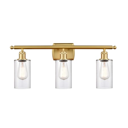 A large image of the Innovations Lighting 516-3W-12-26 Clymer Vanity Clear / Satin Gold
