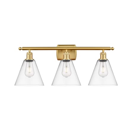 A large image of the Innovations Lighting 516-3W-11-28 Berkshire Vanity Satin Gold / Clear