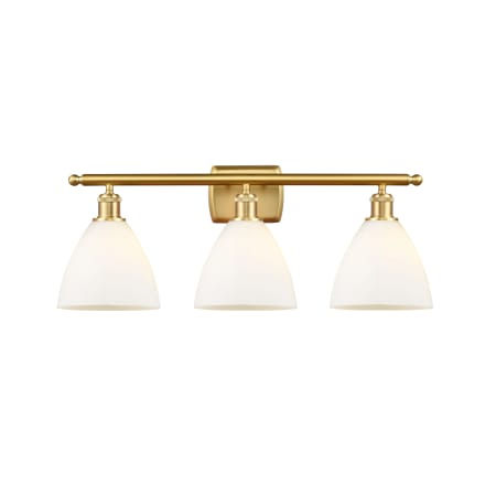 A large image of the Innovations Lighting 516-3W-12-28 Bristol Vanity Satin Gold / Matte White