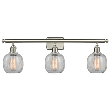 A large image of the Innovations Lighting 516-3W Belfast Brushed Satin Nickel / Clear Crackle