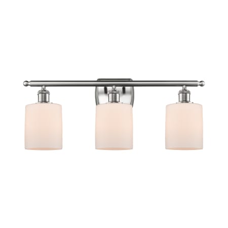 A large image of the Innovations Lighting 516-3W Cobbleskill Brushed Satin Nickel / Matte White