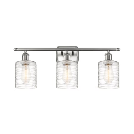 A large image of the Innovations Lighting 516-3W-10-26 Cobbleskill Vanity Brushed Satin Nickel / Deco Swirl