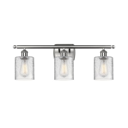 A large image of the Innovations Lighting 516-3W Cobleskill Brushed Satin Nickel / Clear Ripple