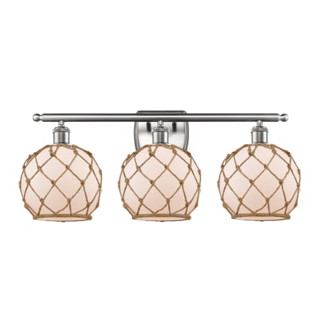 A large image of the Innovations Lighting 516-3W Farmhouse Rope Brushed Satin Nickel / White / Black