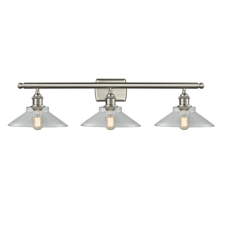 A large image of the Innovations Lighting 516-3W Disc Brushed Satin Nickel / Clear