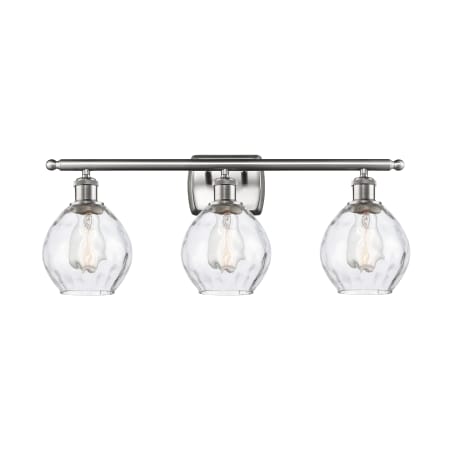 A large image of the Innovations Lighting 516-3W Small Waverly Brushed Satin Nickel / Clear