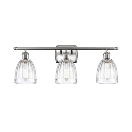 A large image of the Innovations Lighting 516-3W Brookfield Brushed Satin Nickel / Clear