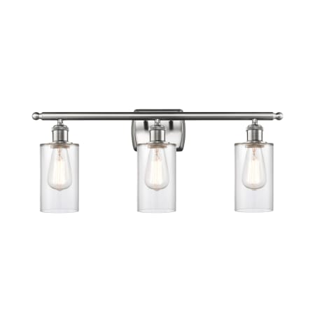 A large image of the Innovations Lighting 516-3W-12-26 Clymer Vanity Clear / Brushed Satin Nickel