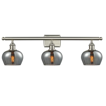 A large image of the Innovations Lighting 516-3W Fenton Brushed Satin Nickel / Smoked Fluted