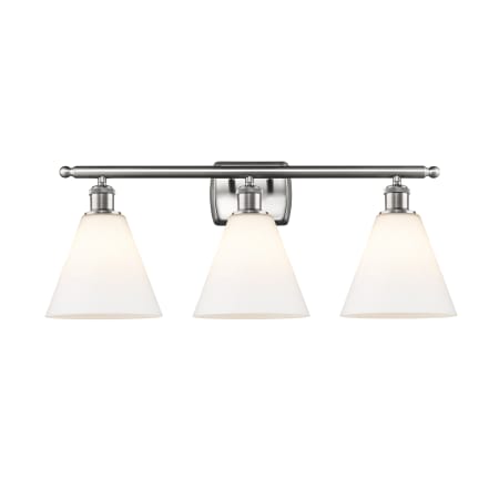 A large image of the Innovations Lighting 516-3W-11-28 Berkshire Vanity Brushed Satin Nickel / Matte White