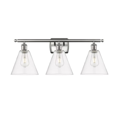 A large image of the Innovations Lighting 516-3W-11-28 Berkshire Vanity Brushed Satin Nickel / Clear