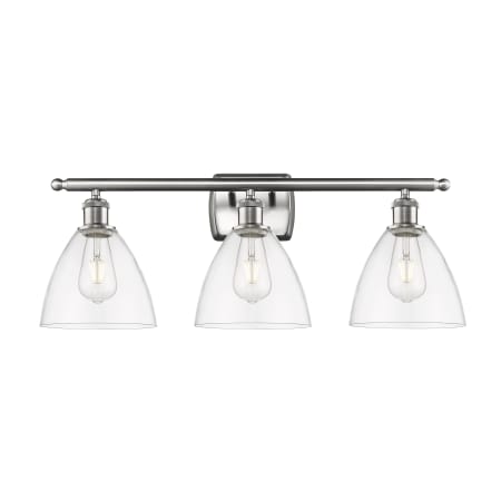 A large image of the Innovations Lighting 516-3W-11-28 Bristol Vanity Brushed Satin Nickel / Clear