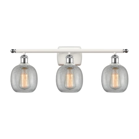 A large image of the Innovations Lighting 516-3W Belfast White and Polished Chrome / Clear Crackle