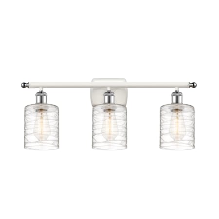 A large image of the Innovations Lighting 516-3W-10-26 Cobbleskill Vanity White and Polished Chrome / Deco Swirl