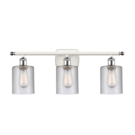 A large image of the Innovations Lighting 516-3W Cobbleskill White and Polished Chrome / Clear