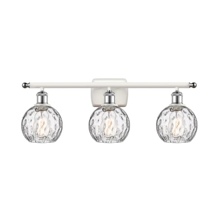 A large image of the Innovations Lighting 516-3W-11-26 Athens Vanity White and Polished Chrome / Clear Water Glass