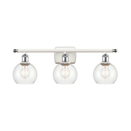 A large image of the Innovations Lighting 516-3W-9-26 Athens Vanity White and Polished Chrome / Clear