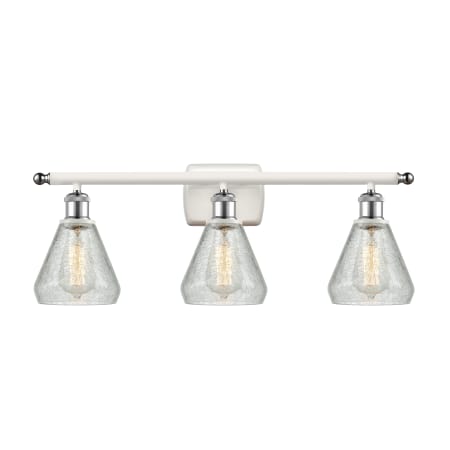 A large image of the Innovations Lighting 516-3W Conesus White and Polished Chrome / Clear Crackle