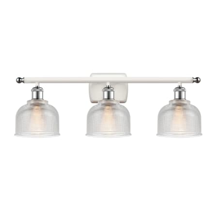 A large image of the Innovations Lighting 516-3W Dayton White and Polished Chrome / Clear