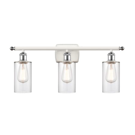 A large image of the Innovations Lighting 516-3W-12-26 Clymer Vanity Clear / White and Polished Chrome