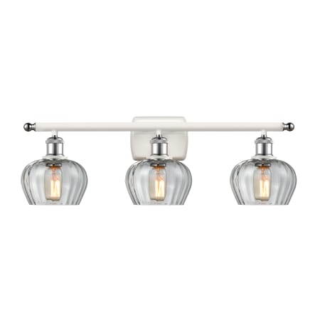 A large image of the Innovations Lighting 516-3W Fenton White and Polished Chrome / Clear