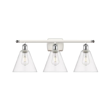 A large image of the Innovations Lighting 516-3W-11-28 Berkshire Vanity White and Polished Chrome / Clear