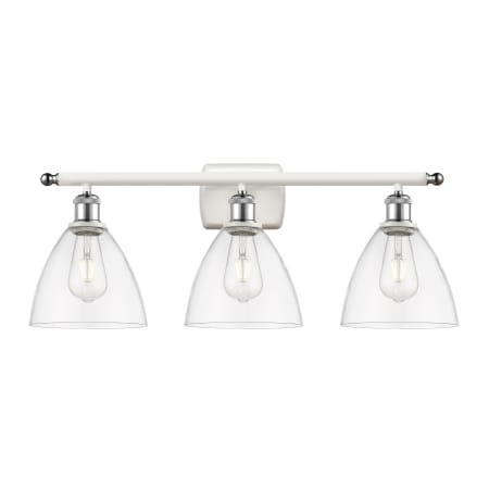 A large image of the Innovations Lighting 516-3W-11-28 Bristol Vanity White and Polished Chrome / Clear