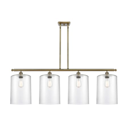 A large image of the Innovations Lighting 516-4I-10-48-L Cobbleskill Linear Antique Brass / Clear