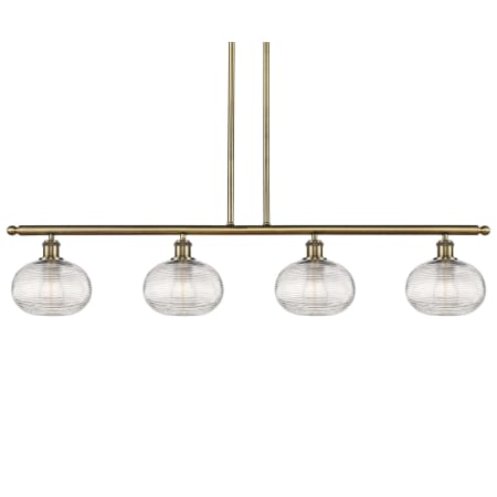 A large image of the Innovations Lighting 516-4I-9-48 Ithaca Pendant Antique Brass / Clear Ithaca