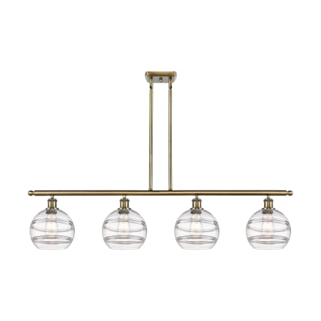 A large image of the Innovations Lighting 516-4I-10-48 Rochester Linear Antique Brass / Clear