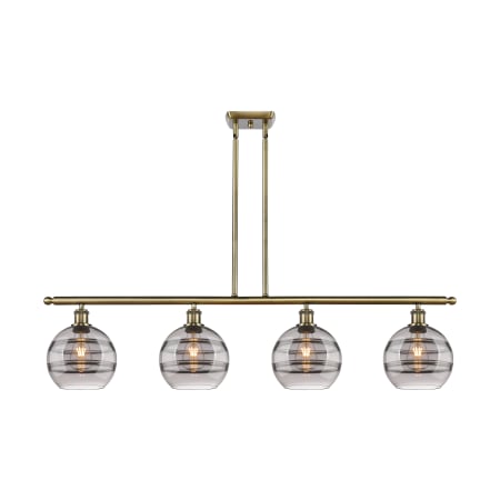 A large image of the Innovations Lighting 516-4I-10-48 Rochester Linear Antique Brass / Smoked