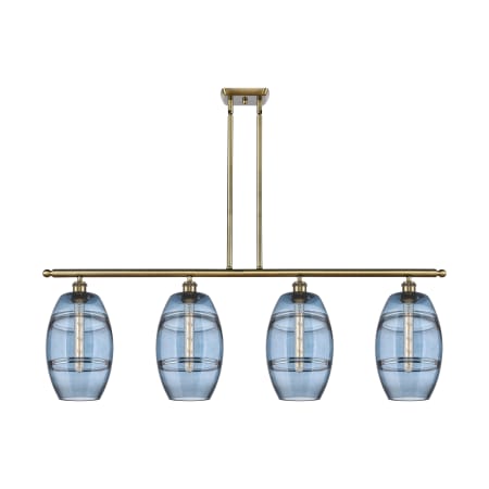 A large image of the Innovations Lighting 516-4I-10-48 Vaz Linear Antique Brass / Blue