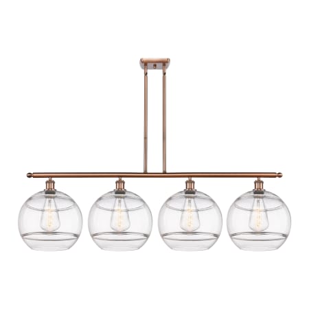 A large image of the Innovations Lighting 516-4I-14-50 Rochester Linear Antique Copper / Clear