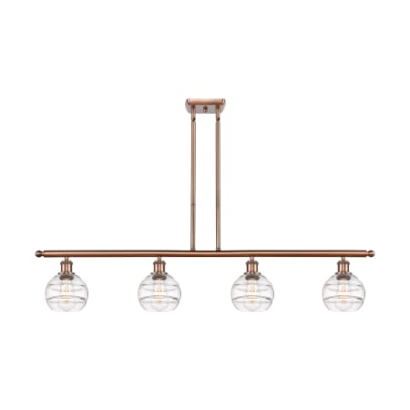 A large image of the Innovations Lighting 516-4I-8-48 Rochester Linear Antique Copper / Clear