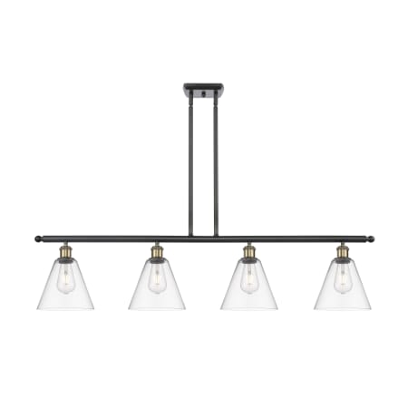A large image of the Innovations Lighting 516-4I-11-48 Berkshire Linear Black Antique Brass / Clear