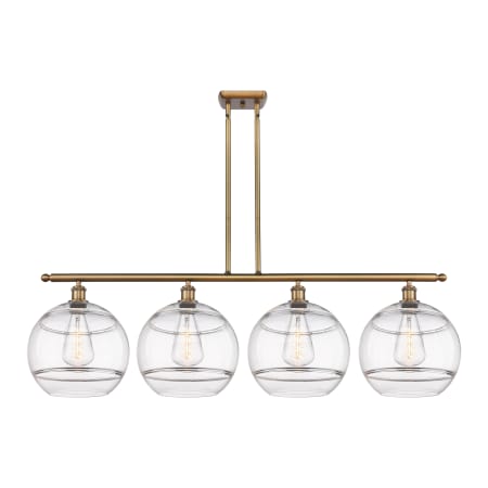 A large image of the Innovations Lighting 516-4I-14-50 Rochester Linear Brushed Brass / Clear