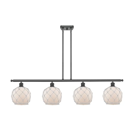 A large image of the Innovations Lighting 516-4I Farmhouse Rope Matte Black / White Glass with White Rope
