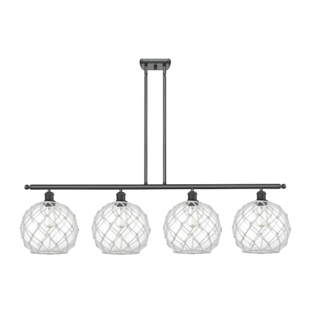 A large image of the Innovations Lighting 516-4I Large Farmhouse Rope Matte Black / Clear Glass with White Rope
