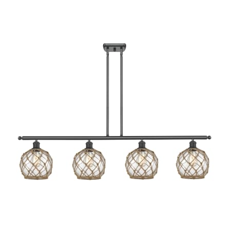 A large image of the Innovations Lighting 516-4I Farmhouse Rope Matte Black / Clear Glass with Brown Rope