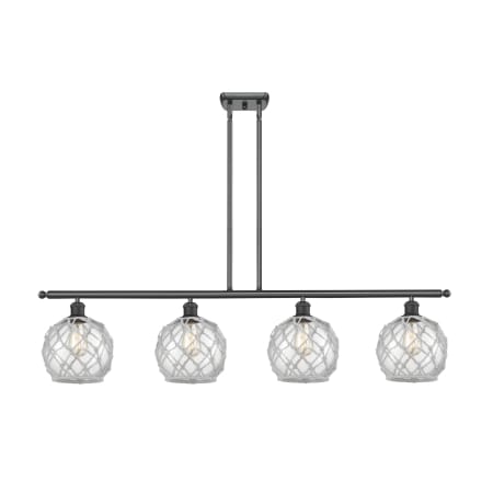 A large image of the Innovations Lighting 516-4I Farmhouse Rope Matte Black / Clear Glass with White Rope