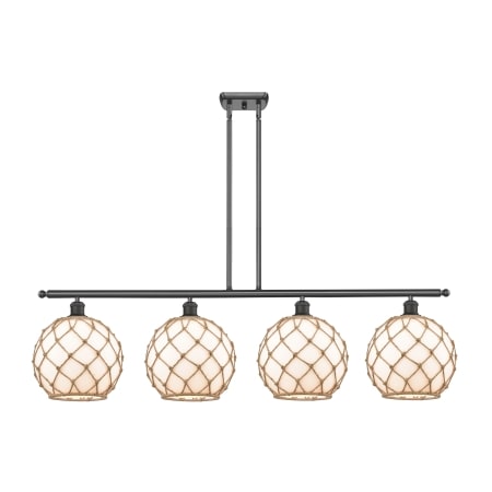 A large image of the Innovations Lighting 516-4I Large Farmhouse Rope Oil Rubbed Bronze / White Glass with Brown Rope