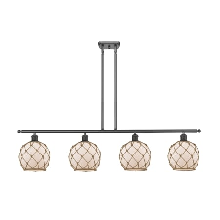 A large image of the Innovations Lighting 516-4I Farmhouse Rope Oil Rubbed Bronze / White Glass with Brown Rope