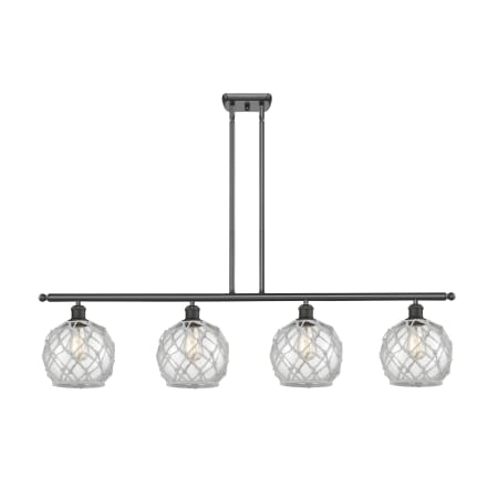 A large image of the Innovations Lighting 516-4I Farmhouse Rope Oil Rubbed Bronze / Clear Glass with White Rope