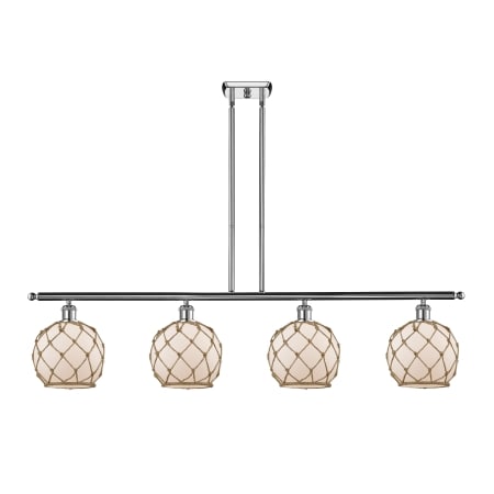 A large image of the Innovations Lighting 516-4I Farmhouse Rope Polished Chrome / White Glass with Brown Rope