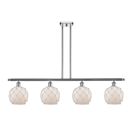 A large image of the Innovations Lighting 516-4I Farmhouse Rope Polished Chrome / White Glass with White Rope