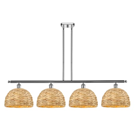 A large image of the Innovations Lighting 516-4I-12-50 Woven Rattan Linear Polished Chrome / Natural
