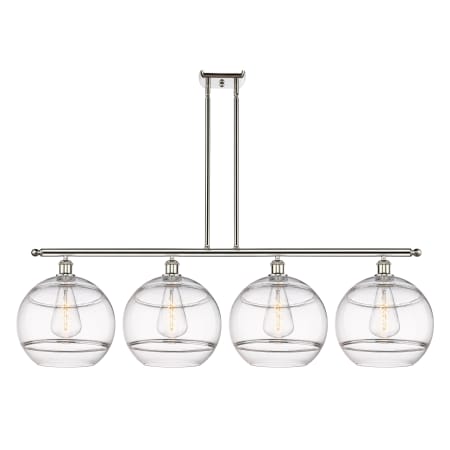 A large image of the Innovations Lighting 516-4I-14-50 Rochester Linear Polished Nickel / Clear