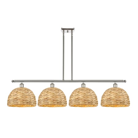 A large image of the Innovations Lighting 516-4I-12-50 Woven Rattan Linear Polished Nickel / Natural