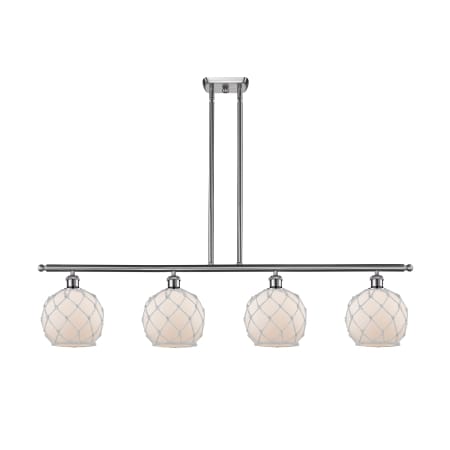 A large image of the Innovations Lighting 516-4I Farmhouse Rope Brushed Satin Nickel / White Glass with White Rope