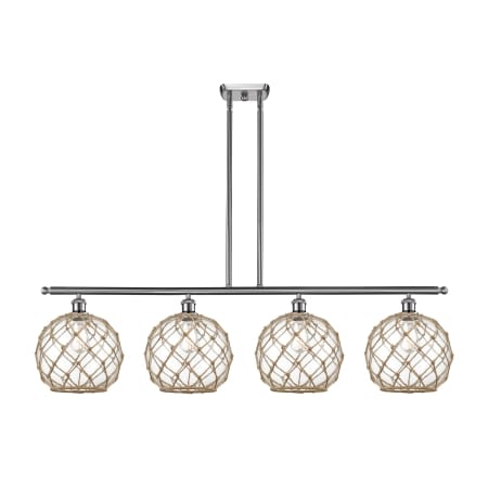 A large image of the Innovations Lighting 516-4I Large Farmhouse Rope Brushed Satin Nickel / Clear Glass with Brown Rope